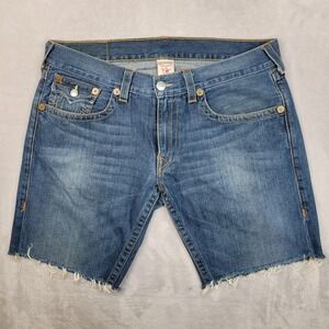 True Religion Shorts Men 38 Denim Jort Pant Cutoff Baggy Pocket Flap Ricky Adult